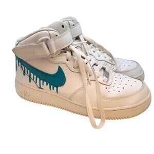 Nike Air Force 1 Mid Custom Drip Shoes Size 6 Youth White and Teal 2019